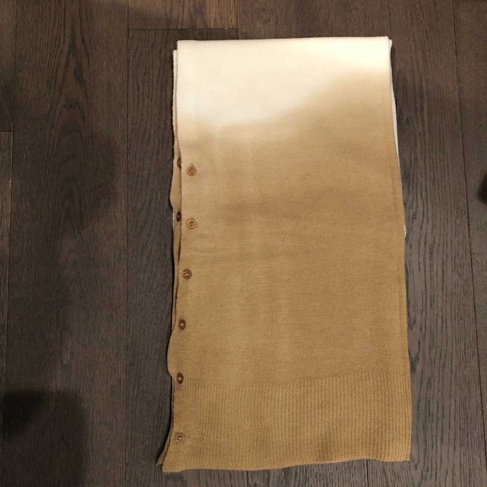 Knit button Scarf or Wrap worn 2 ways White+Camel